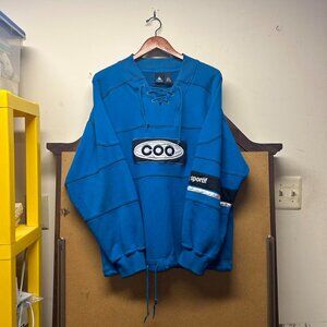 Vintage 90's Le Coq Sportif Tri-Color Blue Hockey Embroidered Hoodie Size XL